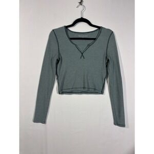 Grunge Striped Casual American Eagle Preppy Crop Top Women Size S Green White